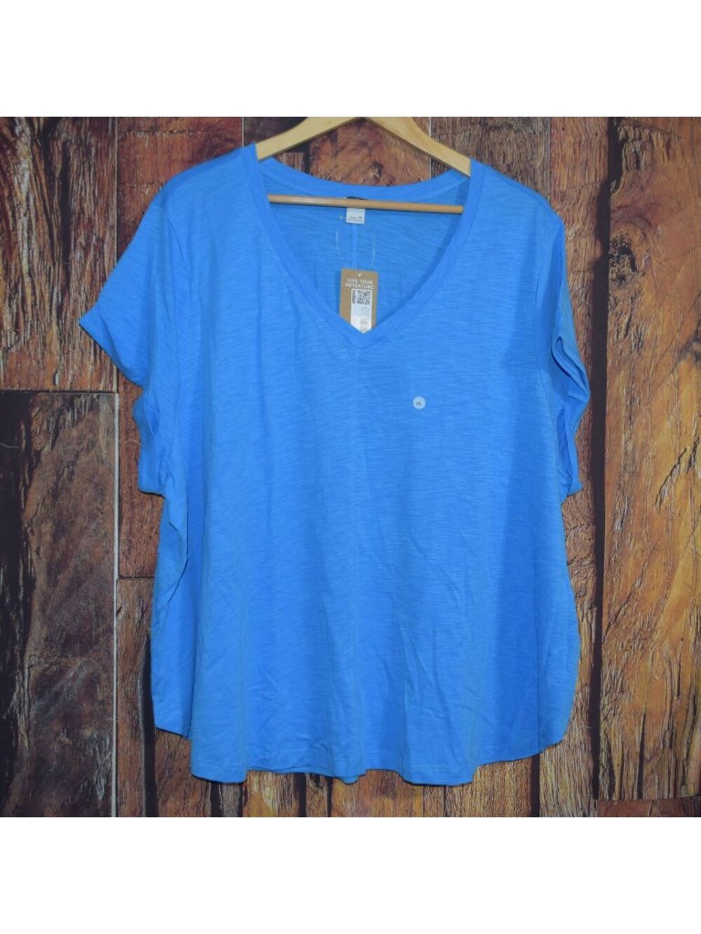 New! EDDIE BAUER Women's Sz 3X Gate Check V-Neck Tee T-Shirt